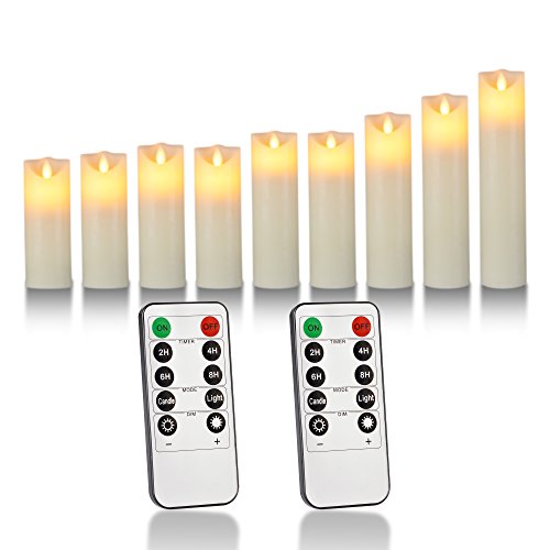 Flameless Battery Operated Led Candles Set of 9 Ivory Dripless Real Wax Pillars Include Realistic Dancing LED Flames Battery Candles and 10-Key Remote Control with 24-Hour Timer 6