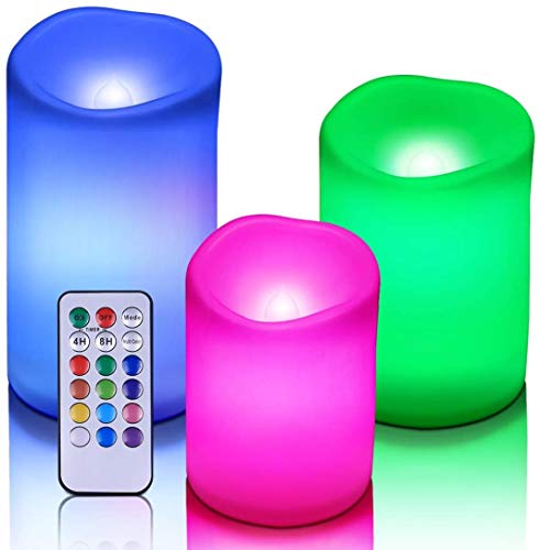 Flameless Candles Color Changing Candles Waterproof Outdoor Candles LED Pillar Candles with Timer Remote Control Unscented Battery Operated Candles Pack of 4(D: 3" x H: 3" 4" 5" 6") Set for Gifts 13