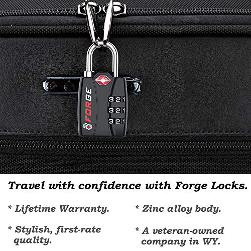 Forge Luggage Locks TSA Approved 4 Pack Black, Small Combination Lock with Zinc Alloy Body, Open Alert, Easy Read Dials, for Travel Suitcase, Bag, Backpack, Lockers. 4