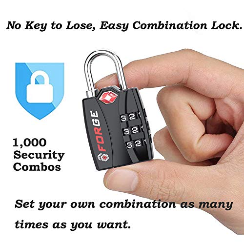 Forge Luggage Locks TSA Approved 4 Pack Black, Small Combination Lock with Zinc Alloy Body, Open Alert, Easy Read Dials, for Travel Suitcase, Bag, Backpack, Lockers. 6