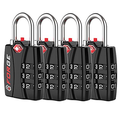 Forge Luggage Locks TSA approved 4 Pack Black, Small Combination Lock with Zinc Alloy Body, Open Alert, Easy Read Dials, for Travel Suitcase, Bag, Backpack, Lockers. 6