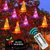 Funpeny Halloween Decoration Lights, 8 PCS Waterproof Hanging Witch Hat with String Lights with Remote for Indoor Outdoor Garden Yard Party Decor 2