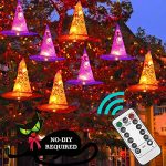 FUNPENY Halloween Decoration Lights, 8 PCS Waterproof Hanging Witch Hat with String Lights with Remote, Hanging Halloween Decorations for Indoor Outdoor Garden Yard Party Decor 8