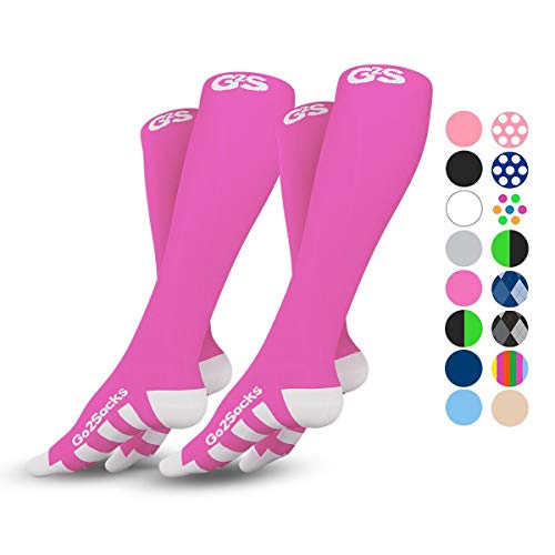 Go2Socks Compression Socks for Men Women Nurses Runners 20-30 mmHg Medical Stocking Athletic (2pPink, S) 1