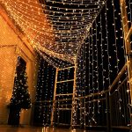 HOME LIGHTING Window Curtain String Lights, 300 LED 8 Lighting Modes Fairy Copper Light with Remote, USB Powered for Christmas Party Wedding Home Decorations (Warm White) 8