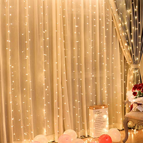 HOME LIGHTING Window Curtain String Lights, 300 LED 8 Lighting Modes Fairy Copper Light with Remote, USB Powered for Christmas Party Wedding Home Decorations (Warm White) 5