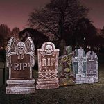 JOYIN 17” Halloween Foam RIP Graveyard Tombstones (5 Pack), Yard Sign Headstone Decorations and 12 Bonus Metal Stakes for Halloween Yard Outdoor Indoor Decorations 10