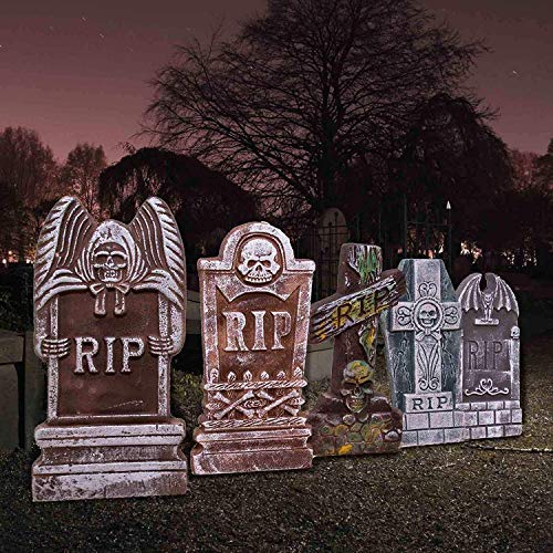 JOYIN 17” Halloween Foam RIP Graveyard Tombstones (5 Pack), Yard Sign Headstone Decorations and 12 Bonus Metal Stakes for Halloween Yard Outdoor Indoor Decorations 3