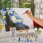 Paint by Numbers for Adults - Framed Canvas and Wooden Easel Stand - DIY Full Set of Assorted Color Oil Painting Kit and Brush Accessories - Soul Dancer 12”x16 Replica (Starry Night) 9