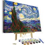 Paint by Numbers for Adults - Framed Canvas and Wooden Easel Stand - DIY Full Set of Assorted Color Oil Painting Kit and Brush Accessories - Soul Dancer 12”x16 Replica (Starry Night) 7
