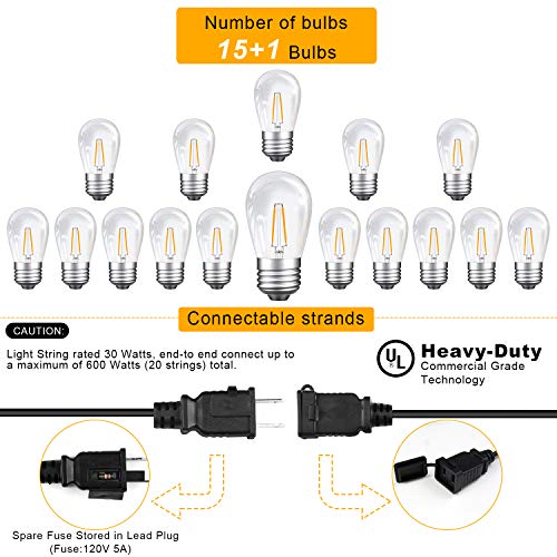 Remon Led Outdoor String Lights 48 Feet Hanging Lights Dimmable Waterproof String Light with 2W Vintage Led Bulbs for Backyard, Patio, Cafe, Wedding, Porch Party Decor 6