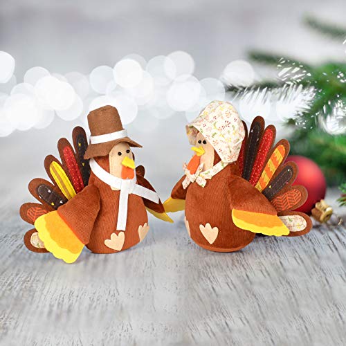 ALLADINBOX Thanksgiving Decorations Set of 2 Turkeys, Mr and Ms Turkey Couple Plush Tabletop Centerpieces for Autumn Fall Harvest Home Kitchen Shelf Indoor Decoration Gift Set 4