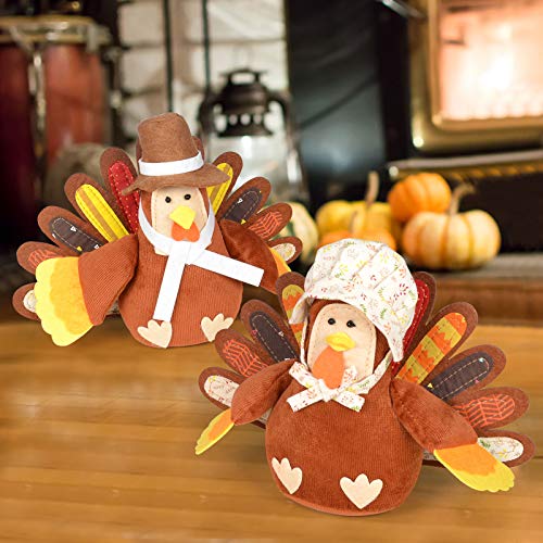 ALLADINBOX Thanksgiving Decorations Set of 2 Turkeys, Mr and Ms Turkey Couple Plush Tabletop Centerpieces for Autumn Fall Harvest Home Kitchen Shelf Indoor Decoration Gift Set 1