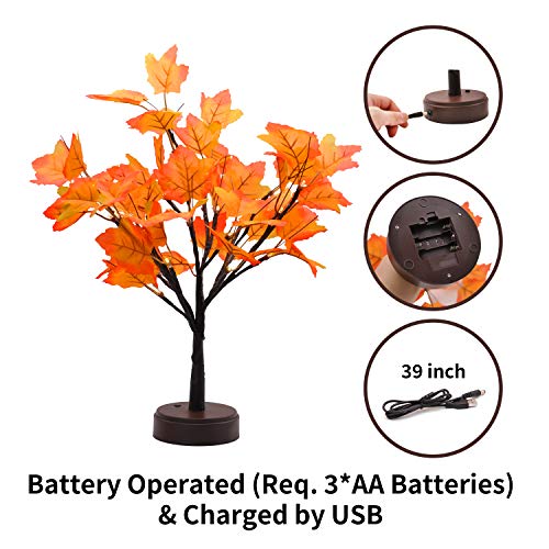 Joyin 21 Inch Lighted Maple Tree Thanksgiving Artificial Fall Maple Tree for Indoor Home Table Decoration Fall Harvest Thanksgiving Festival Decor 2