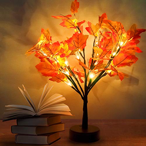 Joyin 21 Inch Lighted Maple Tree Thanksgiving Artificial Fall Maple Tree for Indoor Home Table Decoration Fall Harvest Thanksgiving Festival Decor 5