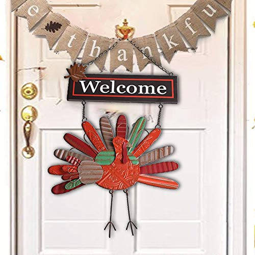 MorTime Thanksgiving Hanging Turkey Welcome Sign, 21" Wood Metal Harvest Turkey Door Signs for Home Office Thanksgiving Decorations 4