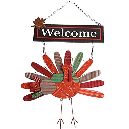 MorTime Thanksgiving Hanging Turkey Welcome Sign, 21" Wood Metal Harvest Turkey Door Signs for Home Office Thanksgiving Decorations 2