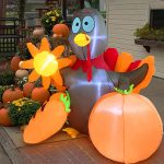 TURNMEON 5FT Thanksgiving Inflatables Blow Up Turkey with Pumpkin Sunflowers Carrots LED Light Autumns Fall Thanksgiving Decorations for Home Outdoor Indoor Yard Lawn Garden with Tethers Stakes 10