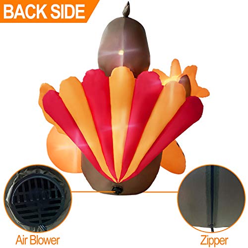 TURNMEON 5FT Thanksgiving Inflatables Blow Up Turkey with Pumpkin Sunflowers Carrots LED Light Autumns Fall Thanksgiving Decorations for Home Outdoor Indoor Yard Lawn Garden with Tethers Stakes 7