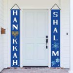 AVOIN Hanukkah Shalom Porch Sign, Star of David Menorah Dreidel Hanging Banner Flag for Yard Indoor Outdoor Party 12 x 72 Inch 7