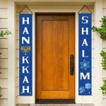 AVOIN Hanukkah Shalom Porch Sign, Star of David Menorah Dreidel Hanging Banner Flag for Yard Indoor Outdoor Party 12 x 72 Inch 11
