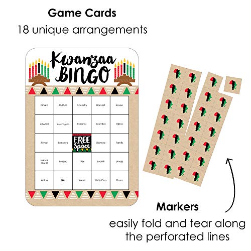 Big Dot of Happiness Happy Kwanzaa - Bingo Cards and Markers - African Heritage Holiday Party Bingo Game - Set of 18 2