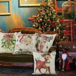 CDWERD Christmas Pillow Covers 18x18 Inches Set of 4 Vintage Christmas Decorations Throw Pillowcase Cotton Linen for Home Couch Decor 14