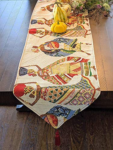 DaDa Bedding Rustic Tapestry Table Runner - Dancing Women Festive Celebrate Kwanzaa African Ethnic Culture - Farmhouse Cotton Linen Woven Kitchen Dining Mats - 13" x 72" 3