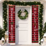Dazonge Christmas Outdoor Decorations | Merry and Bright & Holly Jolly Christmas Door Banners | Buffalo Plaid Christmas Decor | Rustic Christmas Porch Decorations | Winter Decor 8