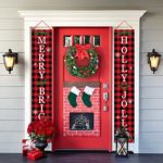 Dazonge Christmas Outdoor Decorations | Merry and Bright & Holly Jolly Christmas Door Banners | Buffalo Plaid Christmas Decor | Rustic Christmas Porch Decorations | Winter Decor 12