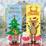 Eseres 2 Pack Christmas Hanging Flag, Door Window Ornaments Banners Non-Woven Fabric Porch Sign, Christmas Tree and Deer Design Hanging Flags for Christmas Home Decorations 10