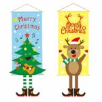 Eseres 2 Pack Christmas Hanging Flag, Door Window Ornaments Banners Non-Woven Fabric Porch Sign, Christmas Tree and Deer Design Hanging Flags for Christmas Home Decorations 8