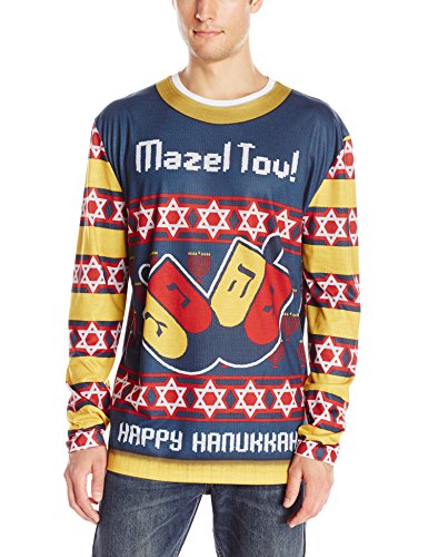 Faux Real Men's 3D Photo-Realistic Ugly Christmas Sweater Long Sleeve T-Shirt, Mazel Tov, X-Large 7