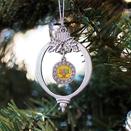 Inspired Silver - Kwanzaa Charm Ornament - Silver Circle Charm Holiday Ornaments with Cubic Zirconia Jewelry 2