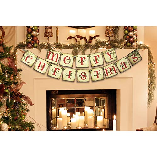 Merry Christmas Banner - Vintage Xmas Decorations Indoor for Home Office Party Fireplace Mantle Farmhouse Decor 4