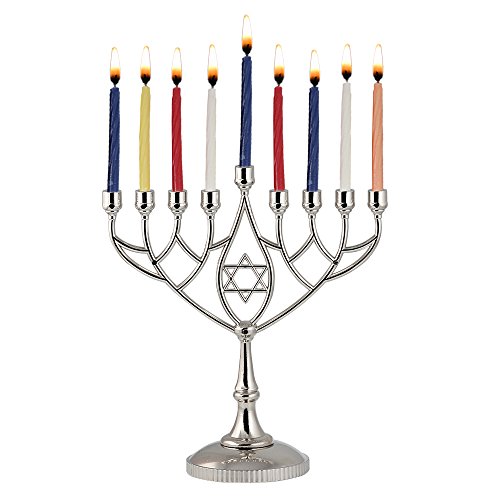 Traditional Classic Geometric Hanukkah Menorah 9" Silver Plated Chanukah Candle Minorah Fits Standard Hanukah Candles by Zion Judaica 2