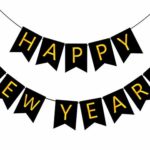 FECEDY Happy New Year Banner Black Bunting with Gold Alphabet for New Year Party Supplier Eve Party Decorations 8