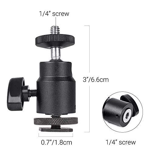 Hot Shoe Mount Adapter 1/4" Thread Mini Ball Head Ring Light Adapter for Cameras Camcorders Smartphone Microphone Gopro Canon LED Video Light Video Monitor Tripod Monopod 2