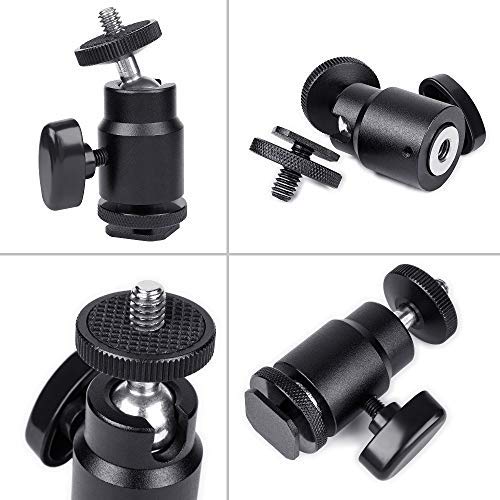 Hot Shoe Mount Adapter 1/4" Thread Mini Ball Head Ring Light Adapter for Cameras Camcorders Smartphone Microphone Gopro Canon LED Video Light Video Monitor Tripod Monopod 4