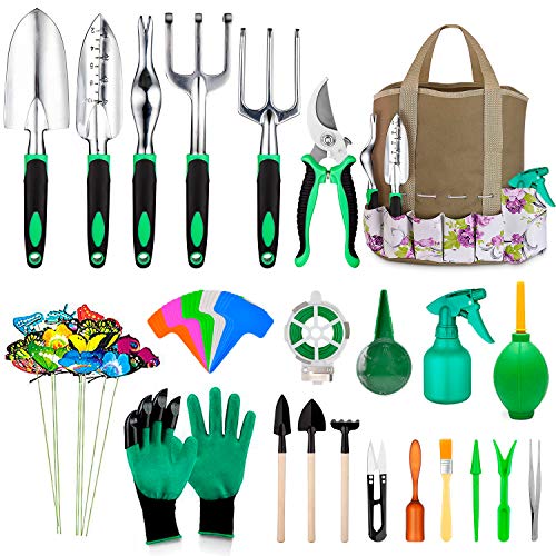 82 Pcs Garden Tools Set, Extra Succulent Tools Set, Heavy Duty Gardening Tools Aluminum with Soft Rubberized Non-Slip Handle Tools, Durable Storage Tote Bag, Gifts for Men (Blue) 1
