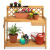Best Choice Products Outdoor Garden Potting Bench, Wooden Workstation Table w/Cabinet Drawer, Open Shelf, Lower Storage, Lattice Back - Natural 5