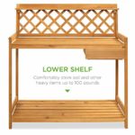 Best Choice Products Outdoor Garden Potting Bench, Wooden Workstation Table w/Cabinet Drawer, Open Shelf, Lower Storage, Lattice Back - Natural 10