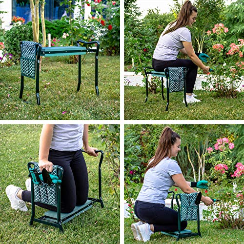Garden Kneeler and Seat - Protects Knees, Clothes From Dirt and Grass Stains - Foldable Stool For Easy Storage - EVA Foam Pad -Sturdy, Lightweight Bench with Designed Tool Pouch -Free Gloves Included 2