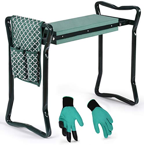 Garden Kneeler and Seat - Protects Knees, Clothes From Dirt and Grass Stains - Foldable Stool For Easy Storage - EVA Foam Pad -Sturdy, Lightweight Bench with Designed Tool Pouch -Free Gloves Included 4