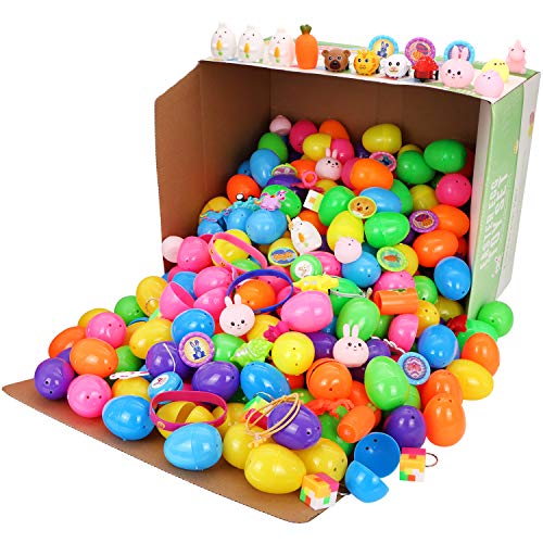 JOYIN 200 Pcs Prefilled Easter Eggs with Novelty Toys and Stickers, 2 3/8" for Filling Treats, Easter Theme Party Favor, Easter Eggs Hunt, Basket Stuffers Fillers, Classroom Prize 3