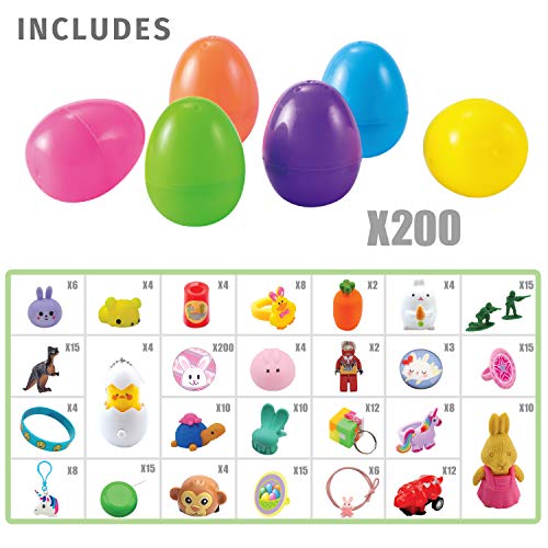 JOYIN 200 Pcs Prefilled Easter Eggs with Novelty Toys and Stickers, 2 3/8" for Filling Treats, Easter Theme Party Favor, Easter Eggs Hunt, Basket Stuffers Fillers, Classroom Prize 4