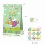 Easter Eggs Bunny Gift Bags, 12pcs Colorful Easter Basket Bag with 18pcs Circle Stickers for Kids Happy Easter Party Candies Cookie Chocolate 10