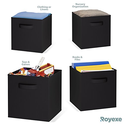 Royexe Cube Storage Baskets for Organizing - 11 Inch - Set of 8 Heavy-Duty Storage Cubes for Storage and Organization, Makes The Perfect Bins for Cubby Storage Boxes Or Cube Storage Organizer (Black) 5
