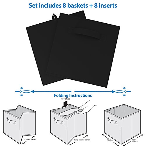 Storage Cubes - 11 Inch Cube Storage Bins (Set of 8). Fabric Cubby Organizer Baskets with Dual Handles | Foldable Closet Shelf Organization Boxes (Black) 6