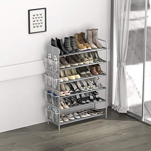Simple Houseware 6-Tier Shoe Rack Storage Organizer w/Side Hanging Bag, Grey 4